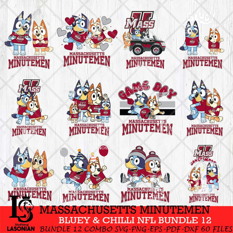 Massachusetts Minutemen Bluey & Bingo Bundle 12 SVG Svg Eps Dxf Png File, Bundle NCAA svg, Digital Download, Instant Download