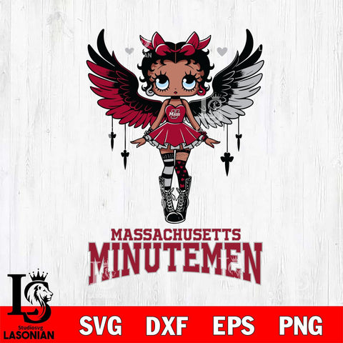 Massachusetts Minutemen Anglel Black Fan Girl Betty Boop, Svg Eps Dxf Png File, Digital Download