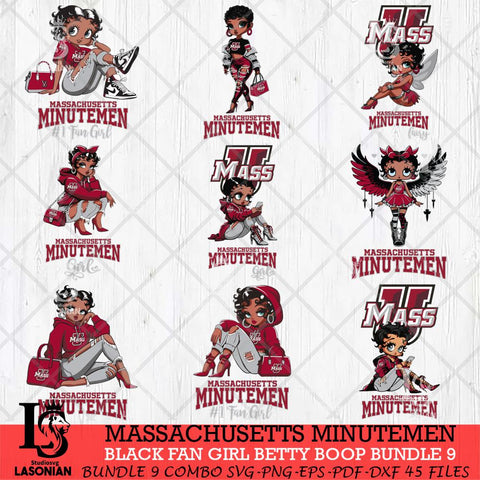 Massachusetts Minutemen Black Fan Girl Betty Boop Bundle 9, Svg Eps Dxf Png File, Digital Download