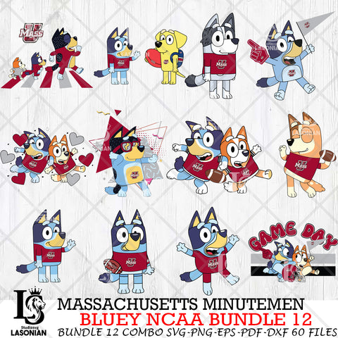 Massachusetts Minutemen Bluey NCAA Bundle 12 Svg Eps Dxf Png File, Digital Download, Instant Download
