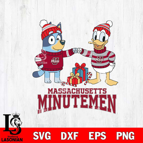 Massachusetts Minutemen Bluey With Donald Duck Christmas File Cut, NCAA SVG DXF EPS PNG FILE, Digital Download,Instant Download, Silhouette