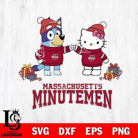 Massachusetts Minutemen Bluey With Hello kitty Christmas File Cut, NCAA SVG DXF EPS PNG FILE, Digital Download,Instant Download, Silhouette