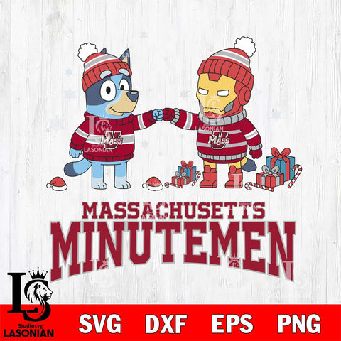 Massachusetts Minutemen Bluey With Iron man Christmas File Cut, NCAA SVG DXF EPS PNG FILE, Digital Download,Instant Download, Silhouette