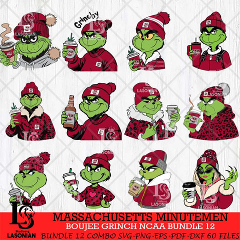 Massachusetts Minutemen Boujee Grinch NCAA Bundle 12 SVG Eps Dxf Png File, Digital Download, Instant Download