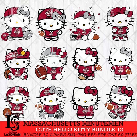 Massachusetts Minutemen Cute Hello Kitty Bundle 12 SVG Eps Dxf Png File, NCAA Bundle svg, Digital Download, Instant Download