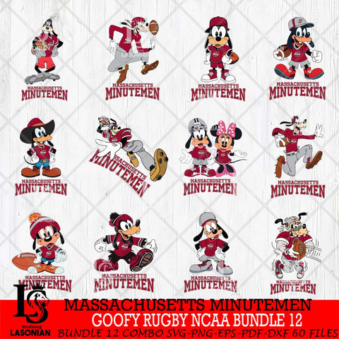 Massachusetts Minutemen Goofy Rugby Disney NCAA Bundle 12 SVG DXF EPS PNG FILE,NCAA bundle svg ,Football Digital Download,Instant Download, Silhouette