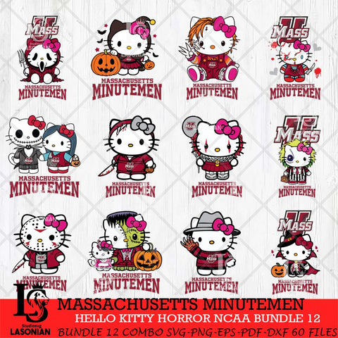 Massachusetts Minutemen Hello Kitty Horror NCAA Bundle 12 SVG Svg Eps Dxf Png File, Digital Download