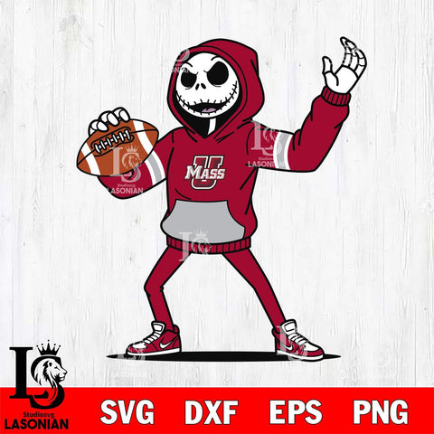 Massachusetts Minutemen Jack Skellington Football Christmas File Cut, NCAA SVG DXF EPS PNG FILE, Digital Download , Criucut , Silhouette