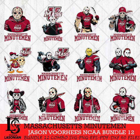 Massachusetts Minutemen Jason Voorhees NCAA Bundle 12 SVG Svg Eps Dxf Png File, Digital Download