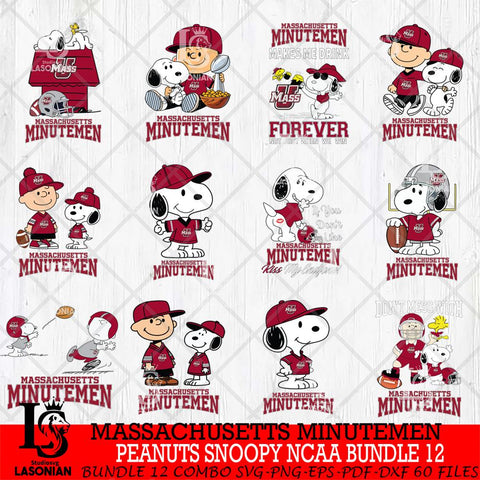 Massachusetts Minutemen Peanuts Snoopy Player NCAA Bundle 12 SVG DXF EPS PNG FILE,Snoopy File Cut, bundle NCAA Digital Download,Instant Download, Silhouette