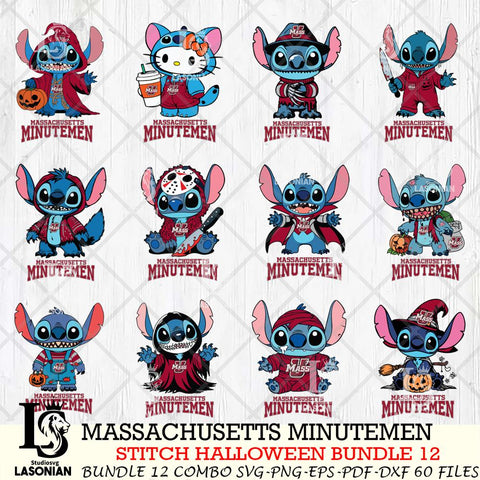 Massachusetts Minutemen Stitch Horror Bundle 12 SVG Svg Eps Dxf Png File, NCAA svg, Digital Download, Instant Download