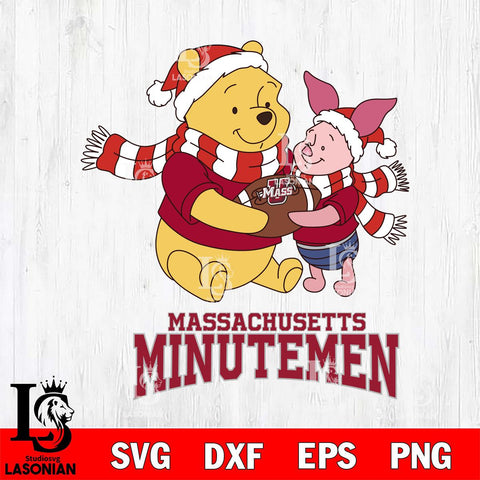 Massachusetts Minutemen Winnie the Pooh & Piglet Football Cricut,Christmas SVG DXF EPS PNG FILE, NCAA Digital Download,Instant Download, Silhouette