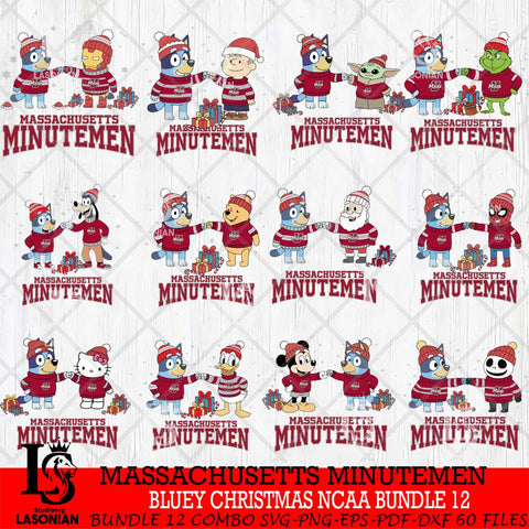 Massachusetts Minutemen  Bluey friends christmas NCAA Bundle File Cut,Bundle NCAA SVG DXF EPS PNG FILE, Digital Download,Instant Download, Silhouette