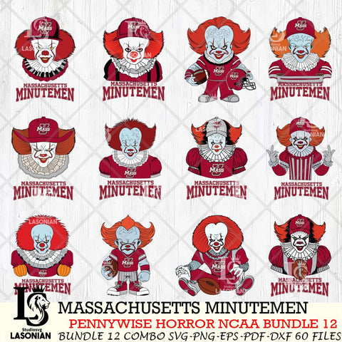 Massachusetts Minutemen  Pennywise Horror NCAA Bundle 12 SVG Svg Eps Dxf Png File, Digital Download