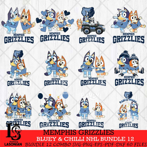 Memphis Grizzlies Bluey & Bingo NBA Bundle 12 SVG Eps Dxf Png File, Bundle NBA svg, Digital Download, Instant Download