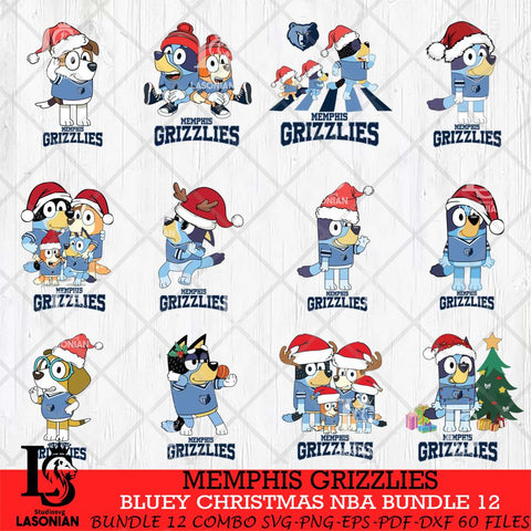 Memphis Grizzlies Bluey Christmas NBA Bundle 12 Cricut , Christmas Svg , Bluey svg , Digital Download, dxf eps png pdf file