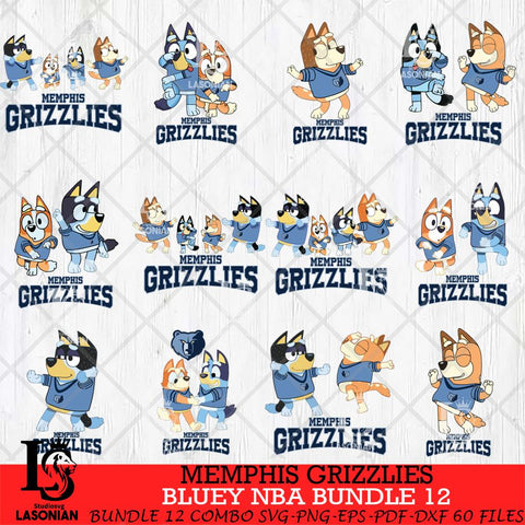 Memphis Grizzlies Bluey Dace Mode NBA Bundle 12 SVG Eps Dxf Png File, Digital Download, Instant Download