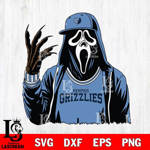 Memphis Grizzlies Ghostface Horror basketball SVG DXF EPS PNG FILE, NBA File Cut,Halloween Digital Download,Instant Download, Silhouette