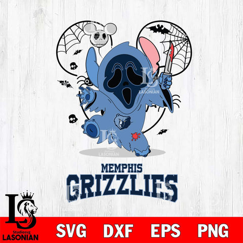 Memphis Grizzlies Stitch Ghost Face Halloween 2 Svg Eps Dxf Png File, Digital Download, Instant Download