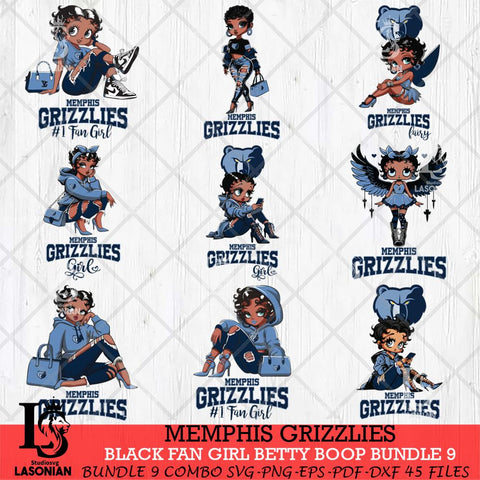 Memphis Grizzlies Black Fan Girl Betty Boop Bundle 9 Svg Eps Dxf Png File, Digital Download, Instant Download