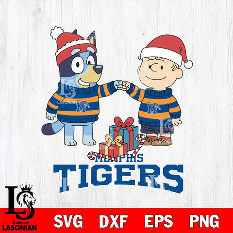 Memphis Tigers Bluey With Charlie Brown Christmas File Cut, NCAA SVG DXF EPS PNG FILE, Digital Download,Instant Download, Silhouette