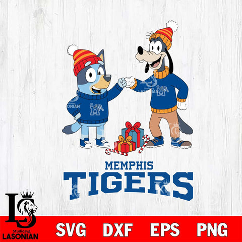 Memphis Tigers Bluey With Goofy Christmas File Cut, NCAA SVG DXF EPS PNG FILE, Digital Download,Instant Download, Silhouette