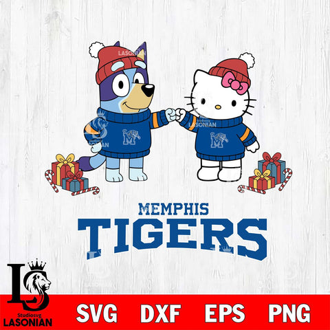 Memphis Tigers Bluey With Hello kitty Christmas File Cut, NCAA SVG DXF EPS PNG FILE, Digital Download,Instant Download, Silhouette
