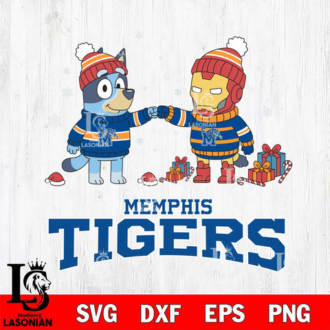 Memphis Tigers Bluey With Iron man Christmas File Cut, NCAA SVG DXF EPS PNG FILE, Digital Download,Instant Download, Silhouette