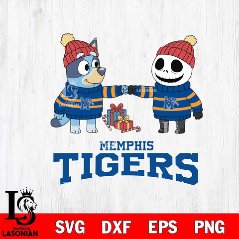 Memphis Tigers Bluey With Jack Skellington Christmas File Cut, NCAA SVG DXF EPS PNG FILE, Digital Download,Instant Download, Silhouette