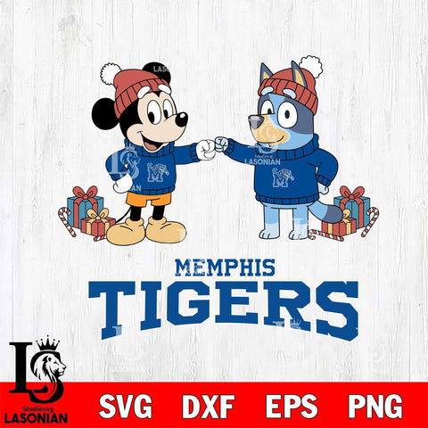 Memphis Tigers Bluey With Mickey Christmas File Cut, NCAA SVG DXF EPS PNG FILE, Digital Download,Instant Download, Silhouette