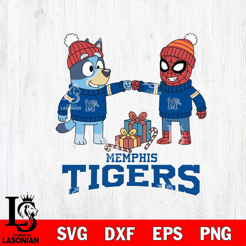 Memphis Tigers Bluey With Spider man Christmas File Cut, NCAA SVG DXF EPS PNG FILE, Digital Download,Instant Download, Silhouette