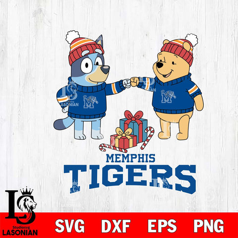 Memphis Tigers Bluey With Winnie The Pooh Christmas File Cut, NCAA SVG DXF EPS PNG FILE, Digital Download,Instant Download, Silhouette