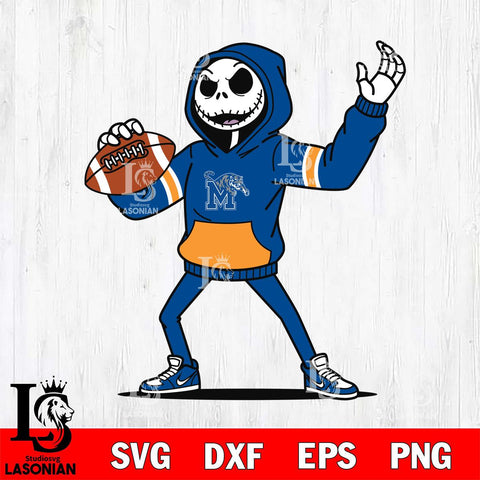 Memphis Tigers Jack Skellington Football Christmas File Cut, NCAA SVG DXF EPS PNG FILE, Digital Download , Criucut , Silhouette