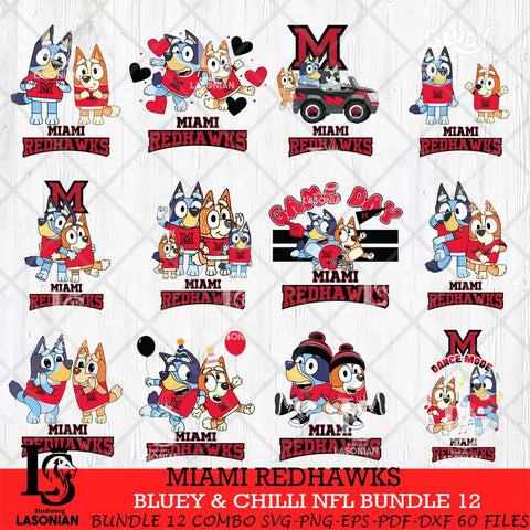 Miami RedHawks Bluey & Bingo Bundle 12 SVG Svg Eps Dxf Png File, Bundle NCAA svg, Digital Download, Instant Download