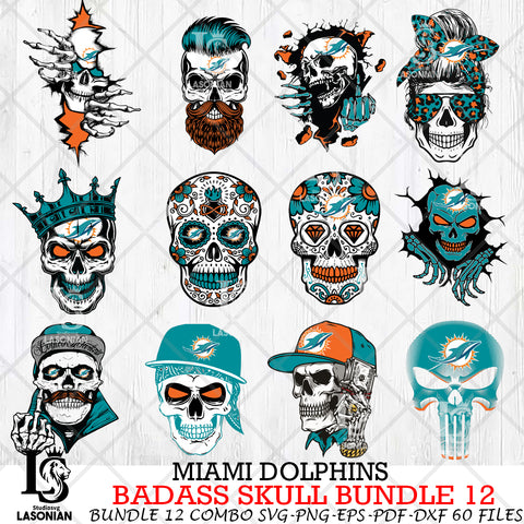 Miami Dolphins Badass Skull Bundle SVG