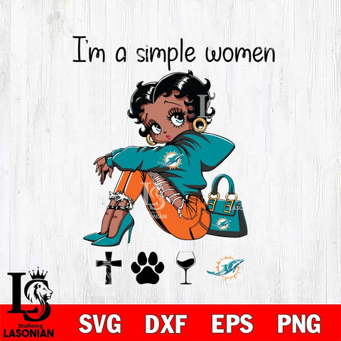 Miami Dolphins Betty Boop Black Fan I Am Simple Women Svg Eps Dxf Png File, Digital Download
