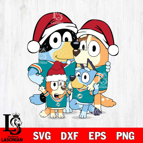 Miami Dolphins Bluey Family Christmas Svg Eps Dxf Png File, Digital Download, Instant Download