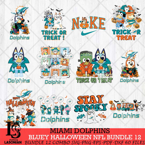 Miami Dolphins Bluey Halloween 12 SVG Svg Eps Dxf Png File, Digital Download, Instant Download