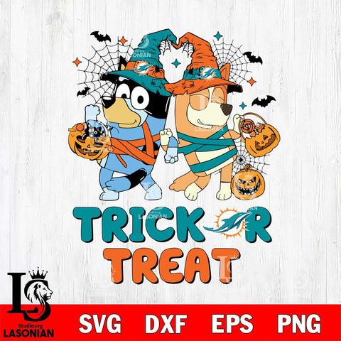 Miami Dolphins Bluey Trick or Treat Halloween 2 Svg Eps Dxf Png File, Digital Download, Instant Download