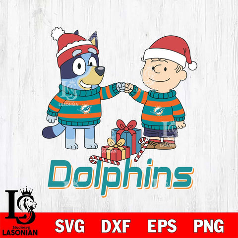 Miami Dolphins Bluey With Charlie Brown Christmas Cricut,Christmas SVG DXF EPS PNG FILE, Digital Download,Instant Download, Silhouette