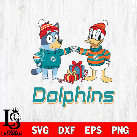 Miami Dolphins Bluey With Donald Duck Christmas Cricut,Christmas SVG DXF EPS PNG FILE, Digital Download,Instant Download, Silhouette