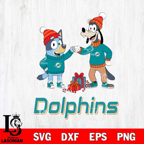 Miami Dolphins Bluey With Goofy Christmas Cricut,Christmas SVG DXF EPS PNG FILE, Digital Download,Instant Download, Silhouette