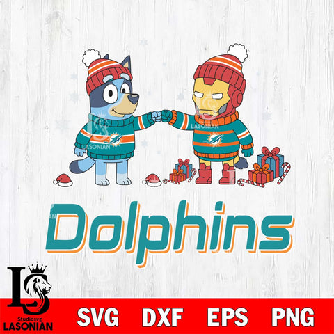Miami Dolphins Bluey With Iron man Christmas Cricut,Christmas SVG DXF EPS PNG FILE, Digital Download,Instant Download, Silhouette