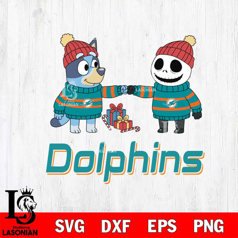 Miami Dolphins Bluey With Jack Skellington Christmas Cricut,Christmas SVG DXF EPS PNG FILE, Digital Download,Instant Download, Silhouette