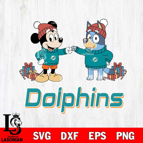 Miami Dolphins Bluey With Mickey Christmas Cricut,Christmas SVG DXF EPS PNG FILE, Digital Download,Instant Download, Silhouette