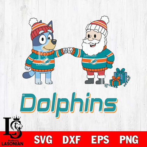 Miami Dolphins Bluey With Satan Christmas Cricut,Christmas SVG DXF EPS PNG FILE, Digital Download,Instant Download, Silhouette