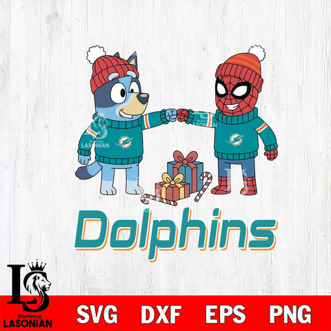 Miami Dolphins Bluey With Spider man Christmas Cricut,Christmas SVG DXF EPS PNG FILE, Digital Download,Instant Download, Silhouette
