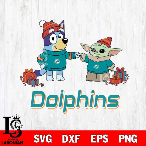 Miami Dolphins Bluey With Yoda Christmas Cricut,Christmas SVG DXF EPS PNG FILE, Digital Download,Instant Download, Silhouette