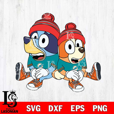 Miami Dolphins Bluey & Bingo Christmas Svg Eps Dxf Png File, Digital Download, Instant Download