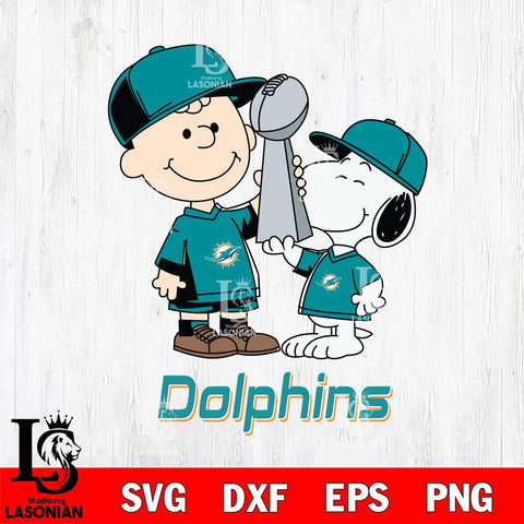 Miami Dolphins Charlie Brown and Snoopy Champions Svg Eps Dxf Png File, NFL svg , Digital Download , Instant Download, Cricut File